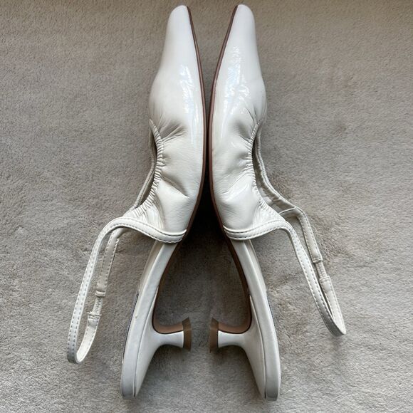 Steve Madden Gracey Bone White Kitten Heel Women 8 Pointy Toe Slingback Ruched - Picture 5 of 16